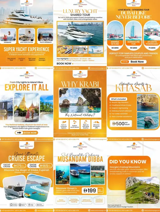 Instagram post designs for a travel and tourism company in the UAE by UpStream