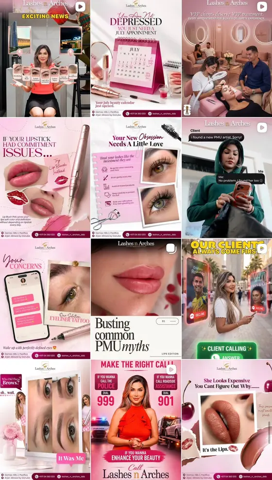 Instagram post designs for a salon and beauty studio in the UAE by UpStream