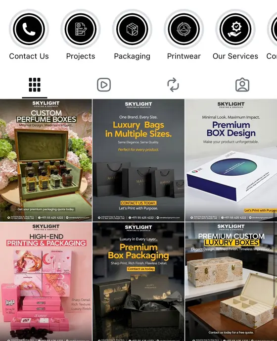 Instagram post designs for a printing and packaging company in the UAE by UpStream