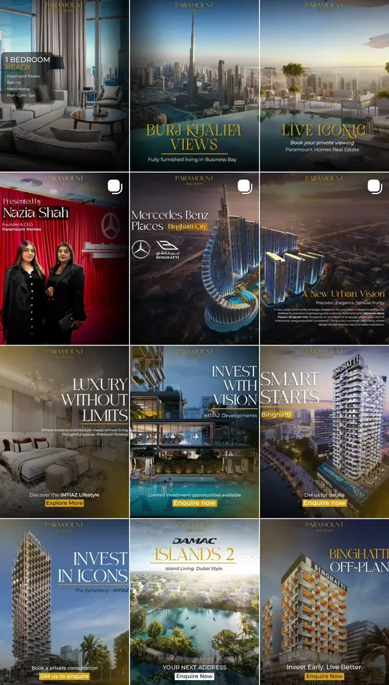 Instagram post designs for a real estate agency in the UAE by UpStream
