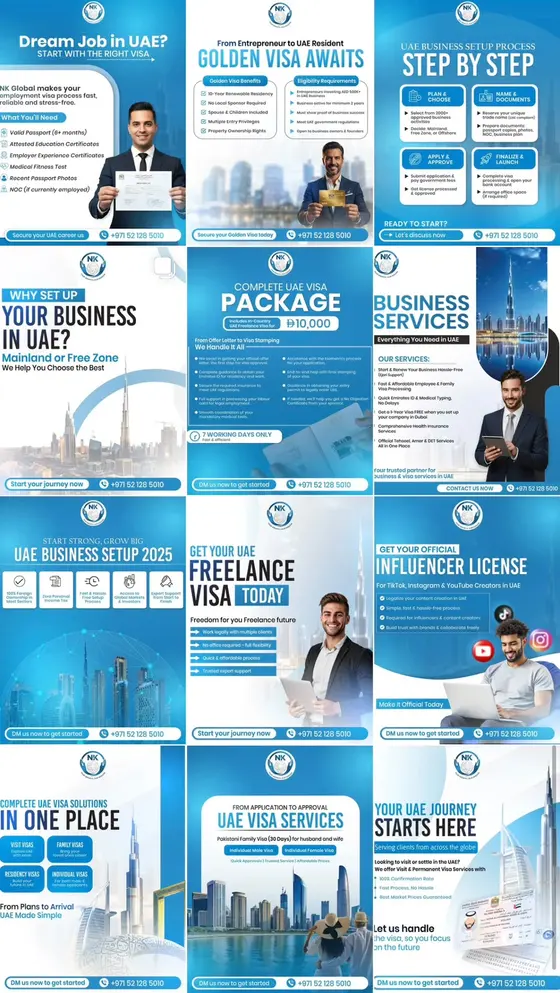 Instagram post designs for a business setup consultancy in the UAE by UpStream
