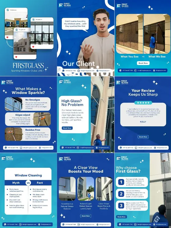 Instagram post designs for a home services and cleaning company in the UAE by UpStream
