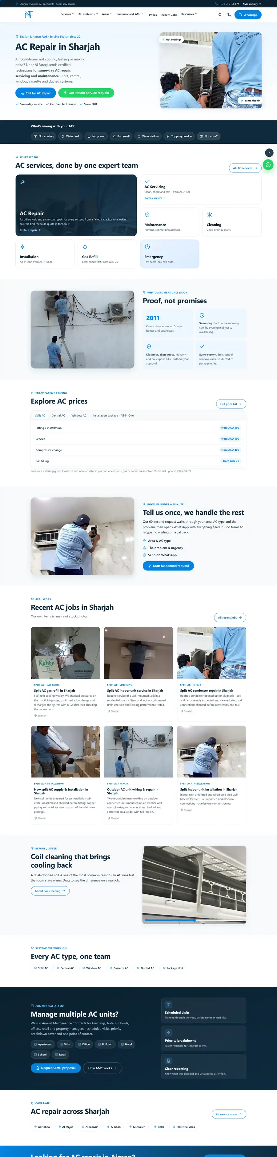 AC Repair Sharjah website homepage, built by UpStream