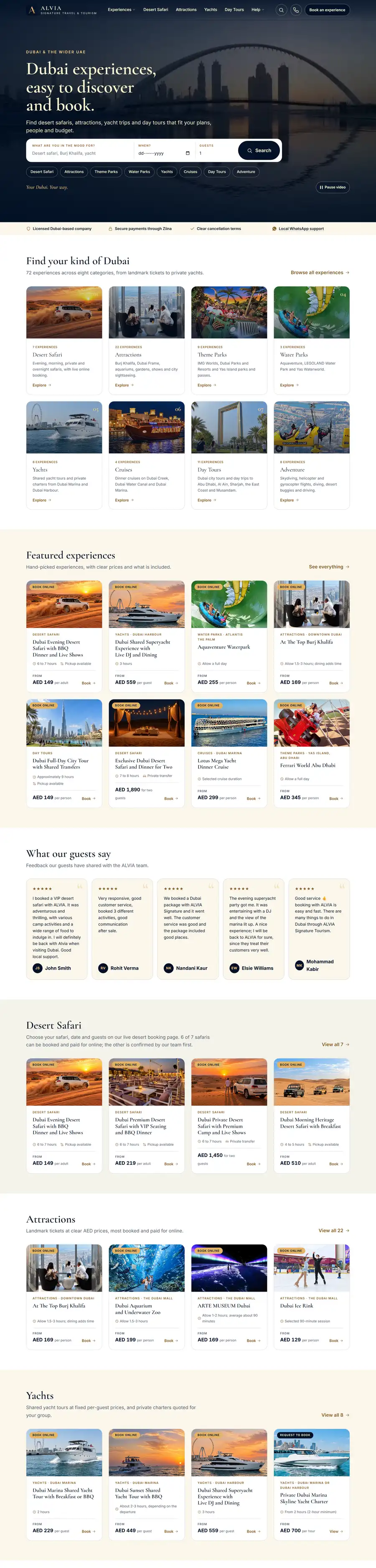ALVIA Signature Travel & Tourism website home page, built by UpStream
