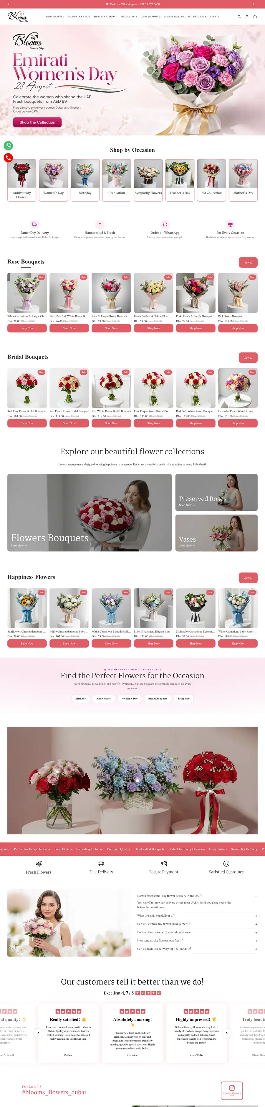 Blooms Flowers website home page on desktop