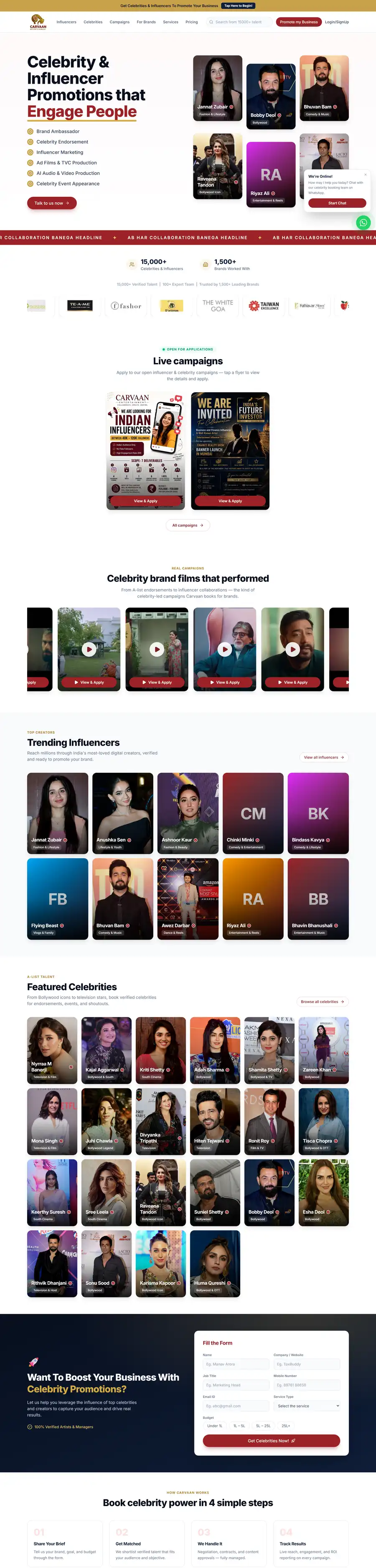 Carvaan Entertainment website home page on desktop