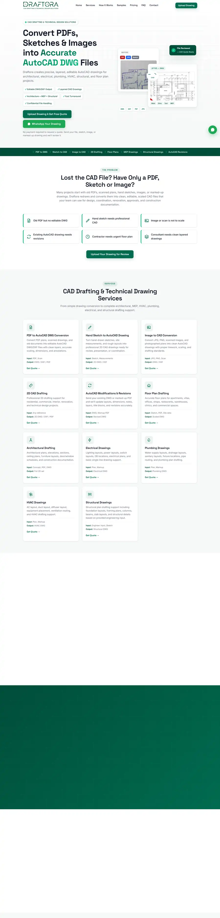 Draftora website home page, built by UpStream