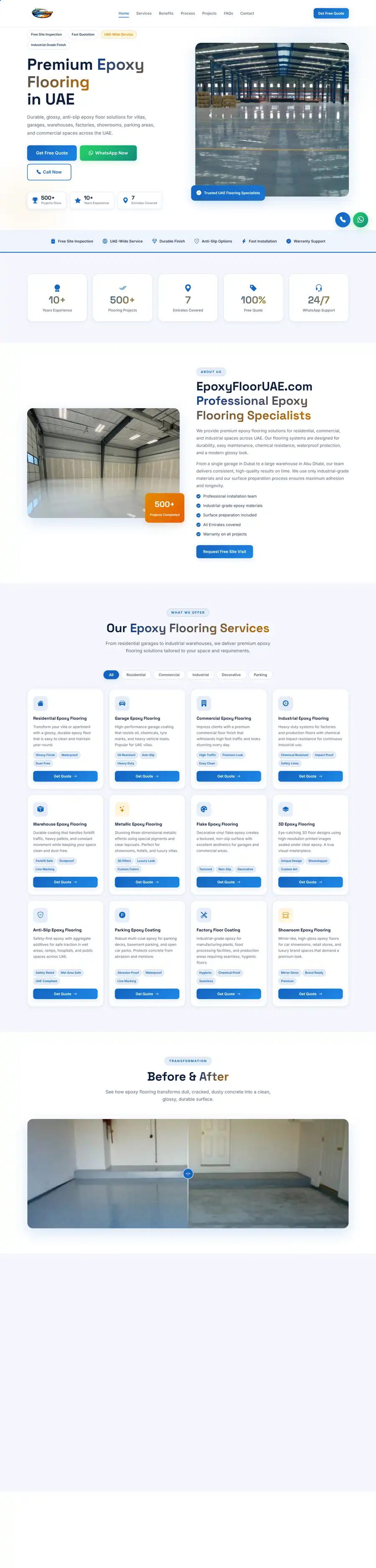 EpoxyFloorUAE website home page on desktop