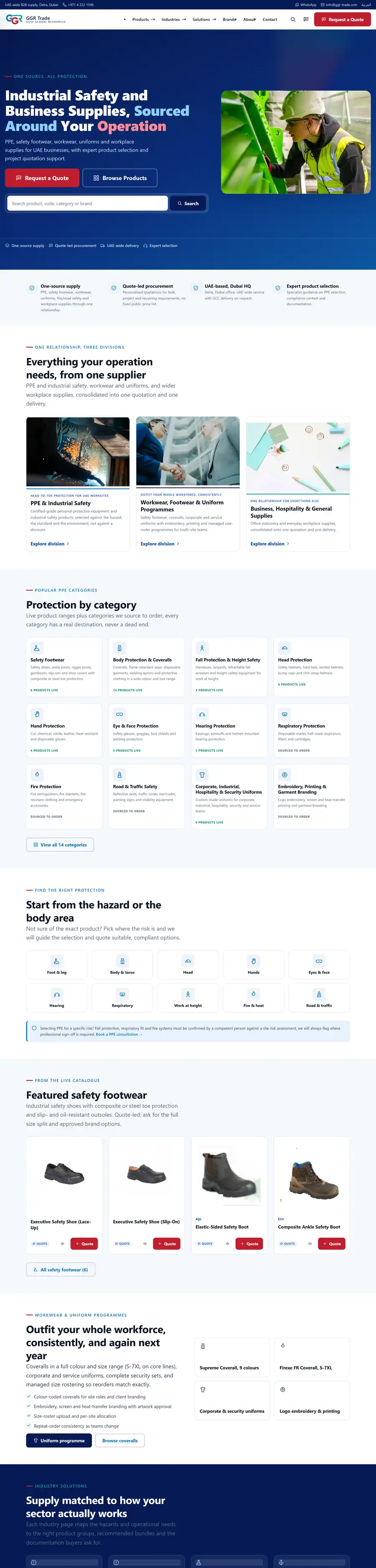 GGR Trade website home page, built by UpStream