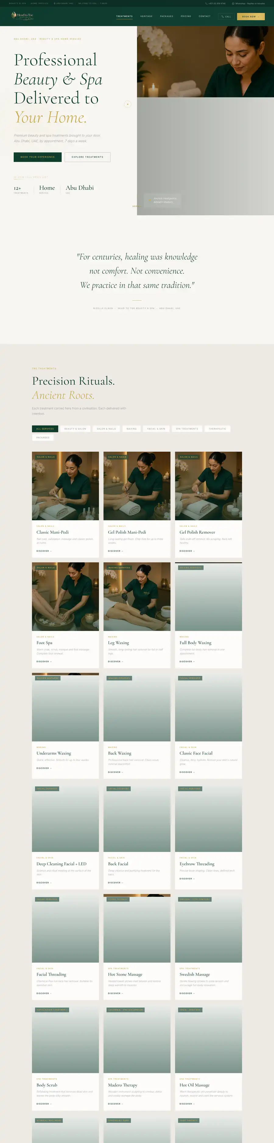 Head to Toe Beauty & Spa website home page on desktop