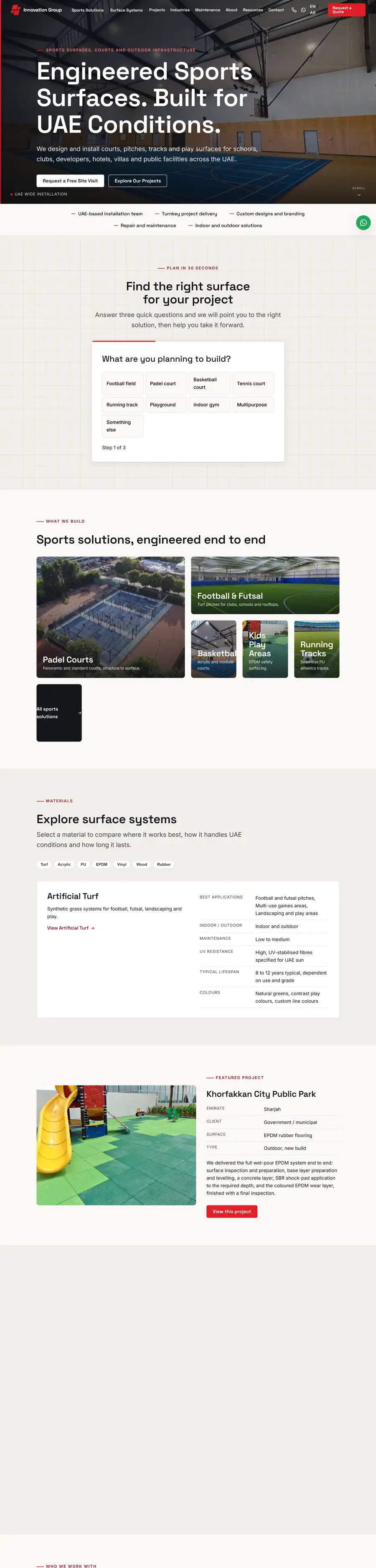 Innovation Group website homepage, built by UpStream