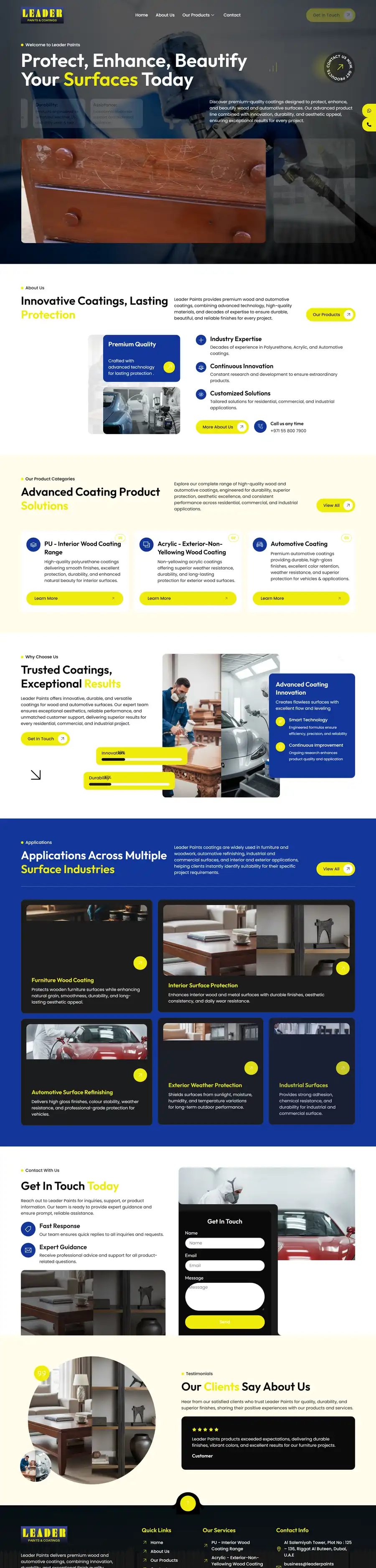 Leader Paints website home page on desktop