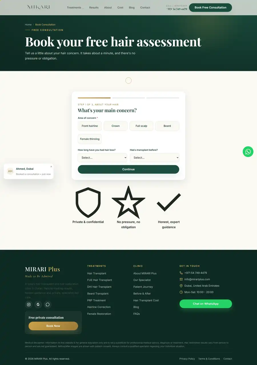 MIRARI Plus website home page on desktop