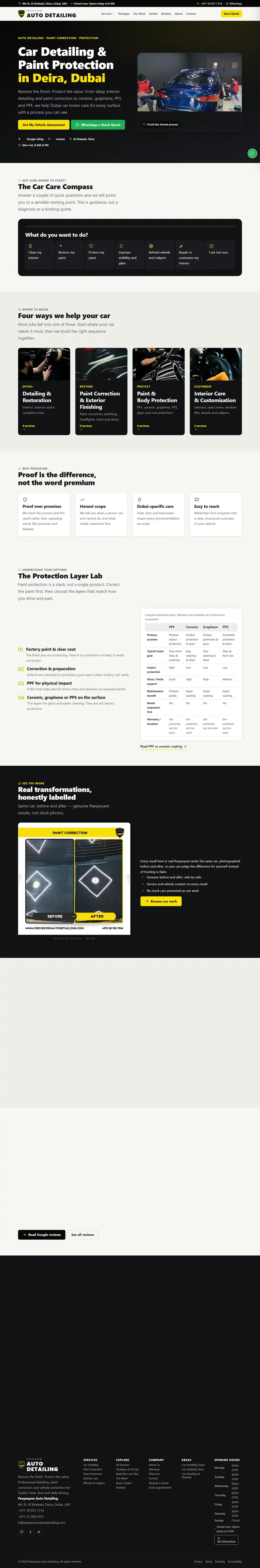 Peeyesyem Auto Detailing website homepage, built by UpStream