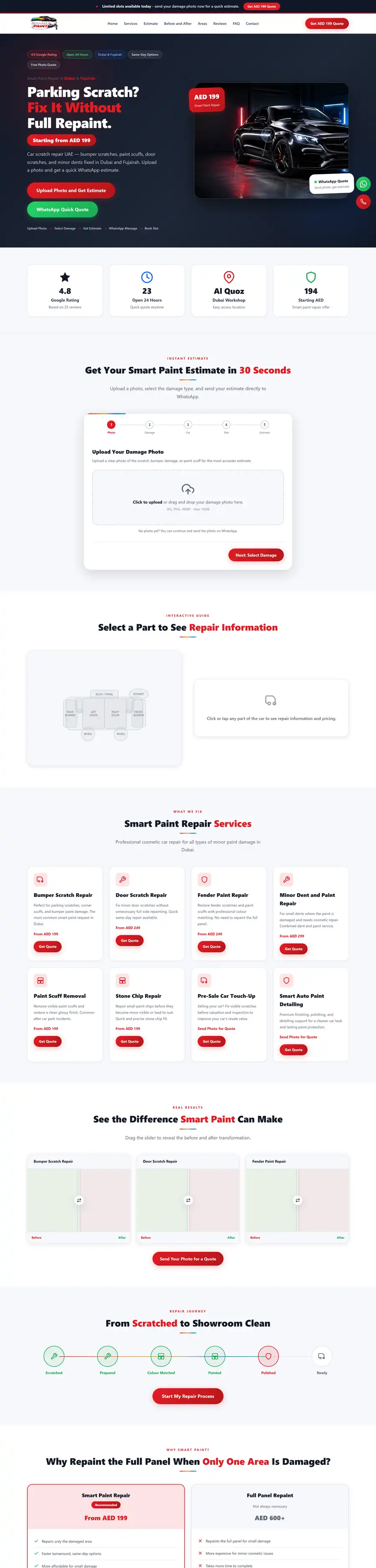 Smart Paint Auto Paint & Detailing website home page on desktop
