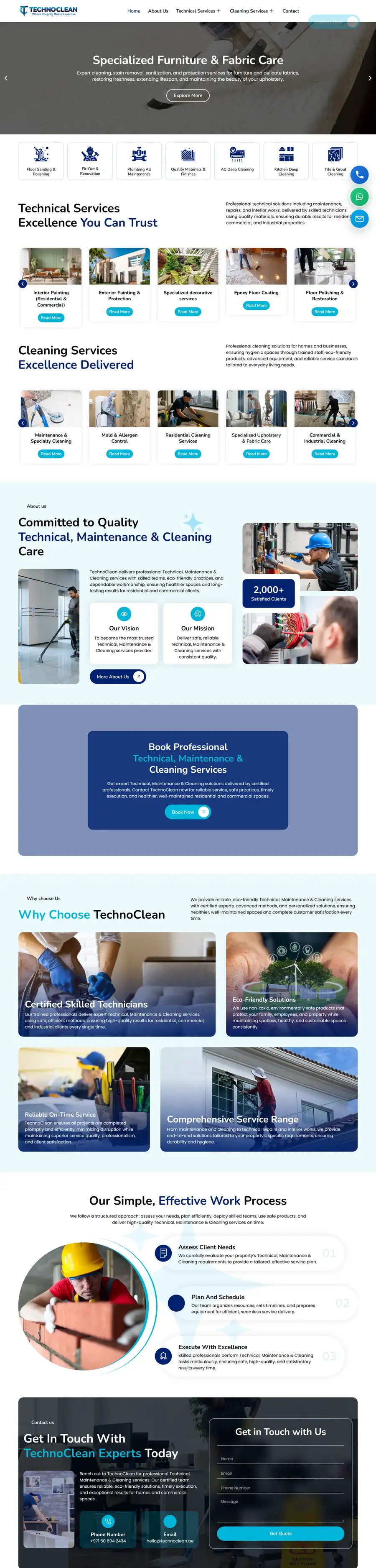 TechnoClean website home page, built by UpStream