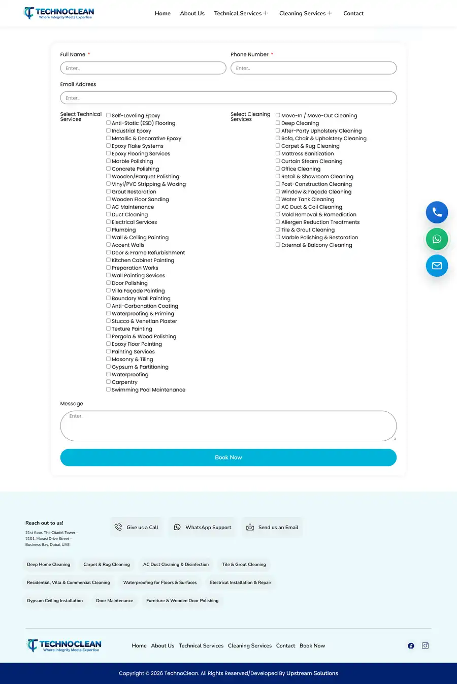 TechnoClean website home page on desktop