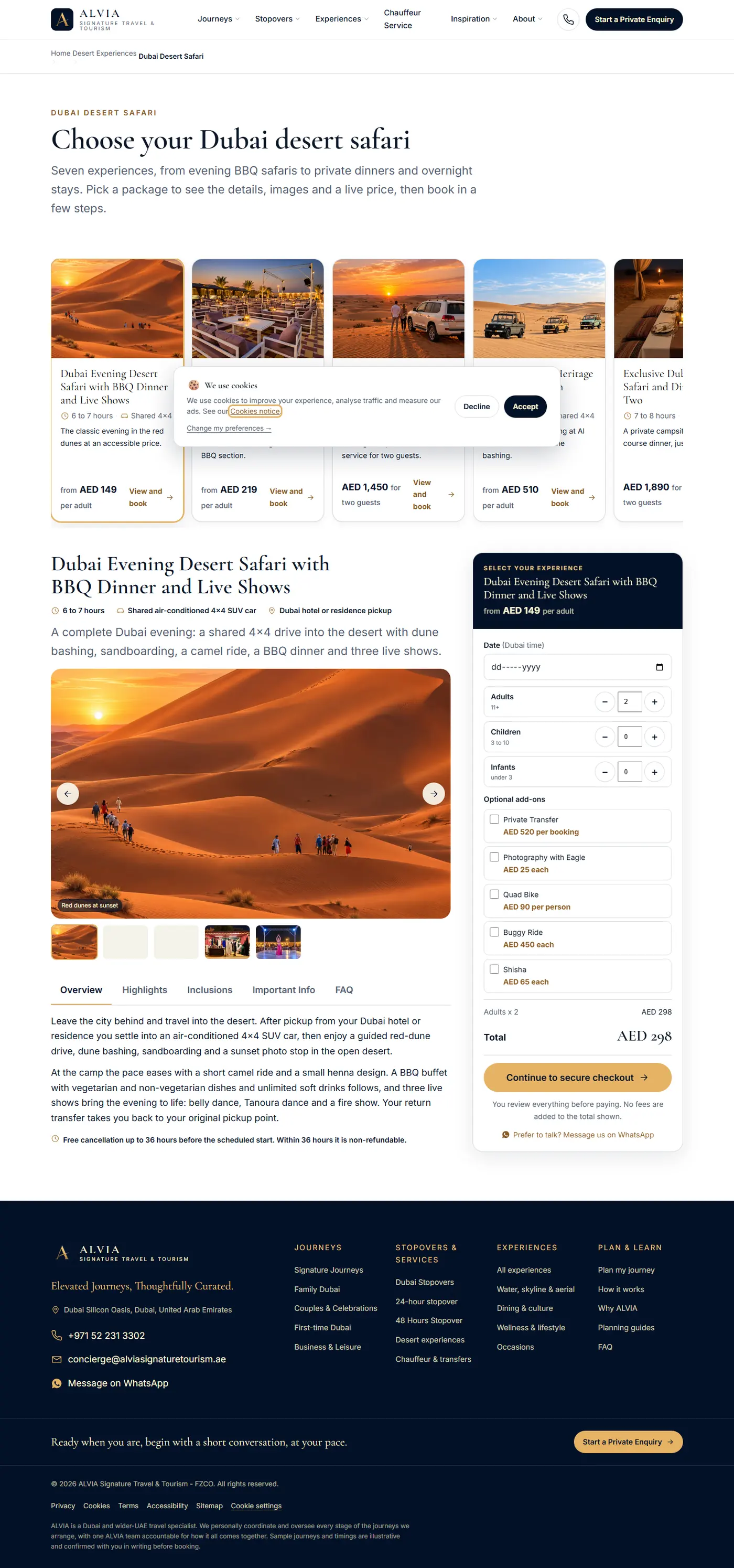 ALVIA Signature Tourism landing page we built, shown on desktop
