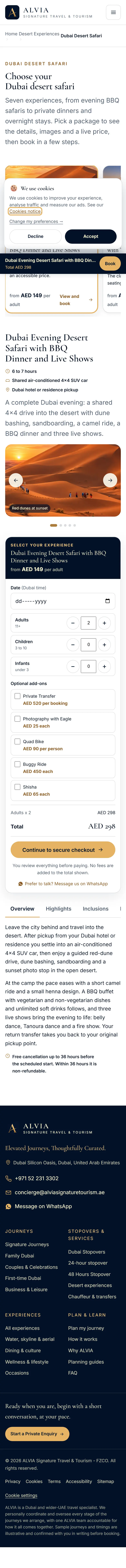 ALVIA Signature Tourism landing page, shown on mobile