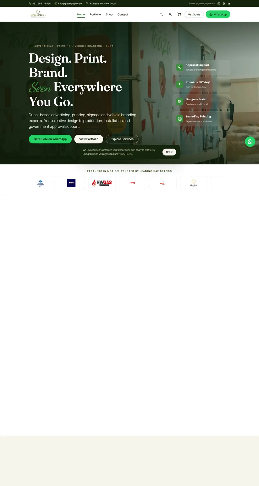 Green Graphic homepage, a custom-coded website by UpStream