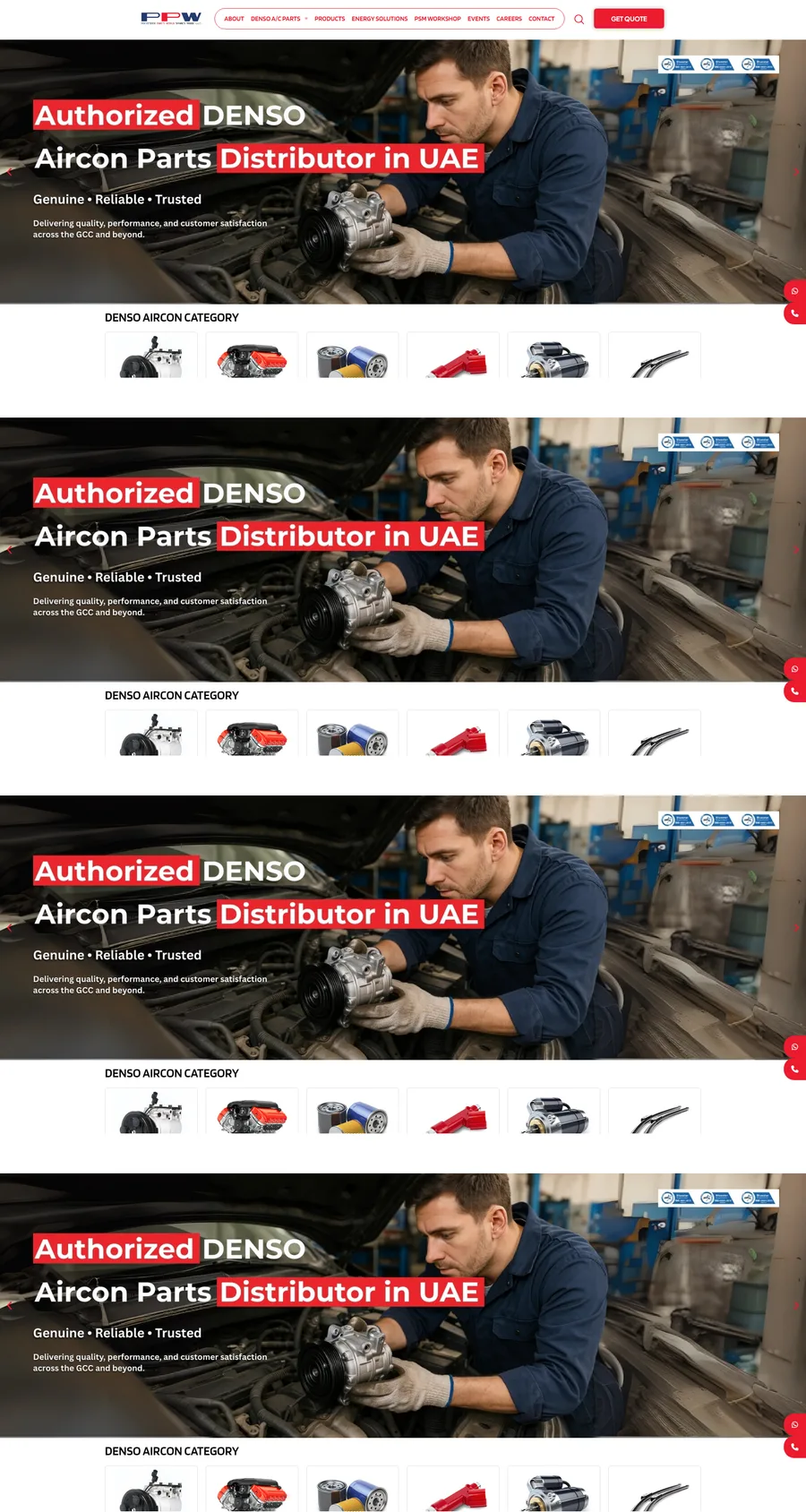 PSM Parts World homepage, a custom-coded website by UpStream